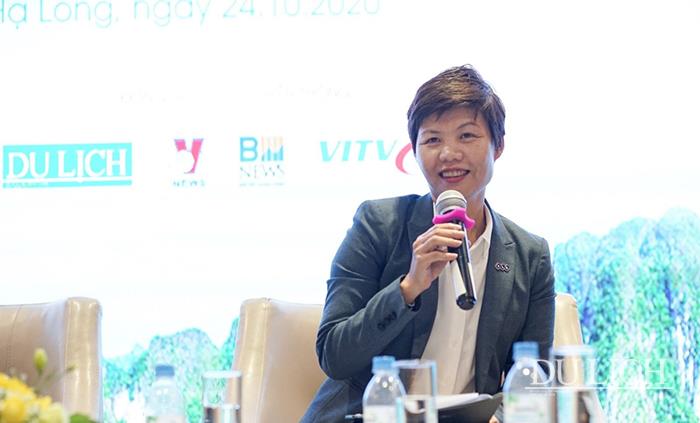 Bà Nguyễn Phúc Ngân, Phó Tổng giám đốc thường trực Công ty TNHH MTV Quản lý khách sạn và Khu nghỉ dưỡng FLC phát biểu